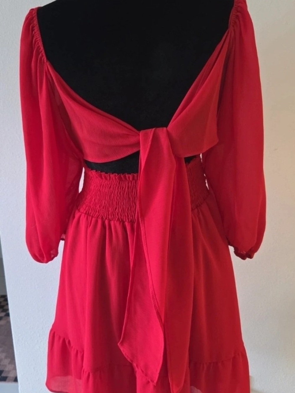 Women's Red Open-Back Tie Detail Mini Dress - Picture 5 of 5